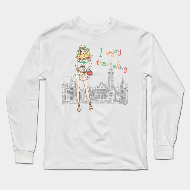 Beautiful fashion girl in Bruges Long Sleeve T-Shirt by kavalenkava